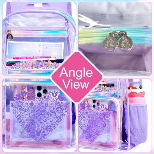 gxtvo 3PCS Clear Backpack, Women’s Sequins Transparent Bookbag Set, Cute Heavy Duty See-Through School Bag for Teens and Elementary Students – Flower Purple Love - color: Flower Purple Love Clear Backpack Set