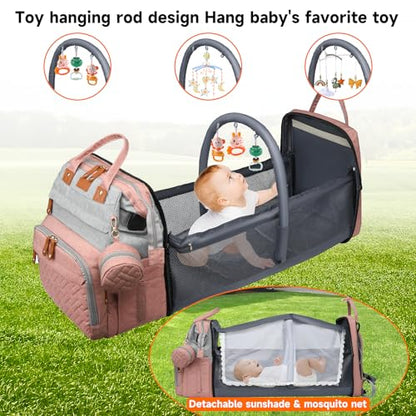 Baby Diaper Bags with Changing Station Multifunctional Waterproof Diaper Bag Backpack Travel Baby Bag with Changing Pad, Pacifier Case,Baby Essentials(PinkGrey) - color: Up-pinkgrey