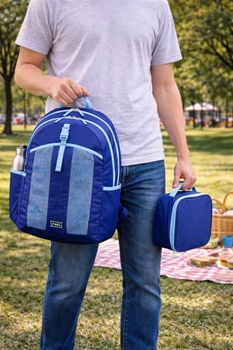 FUEL Lunch Backpack Set Student Water Resistant Bookbag Bag Soft Reusable Insulated Cooler Lunch Box Thermal Travel Office Lunch Bag, Lazuli Blue - color: Lazuli Blue