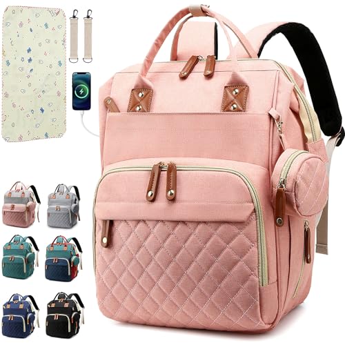SHITIESHOU Diaper Bag Backpack Baby Bag, Baby Girl Boy Diaper Bag for Dad Mom with Pad,16 Pockets, Pacifier Case, Large Diaper Bags Unisex for Travel (Orange Pink) - color: Orange Pink