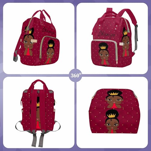 Newcos Personalized African Crown Baby Women, Diamond Cut Red Diaper Bag with Name Nappy Bags Travel Casual Mummy Backpack for Mom Women - color: Color 178