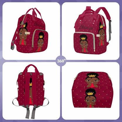 Newcos Personalized African Crown Baby Women, Diamond Cut Red Diaper Bag with Name Nappy Bags Travel Casual Mummy Backpack for Mom Women - color: Color 178
