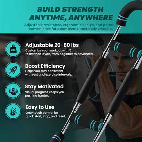 Arm Twister & Hand Grip Strengthener, Adjustable 30-80LB Chest and Arm Trainer with 10-60KG Grip Resistance for Forearm, Wrist, Chest & Upper Body Strength Training