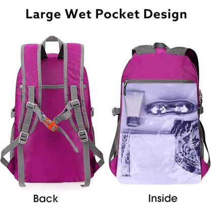 G4Free 40L Lightweight Packable Hiking Backpack, Waterproof Travel Daypack - color: Fuchsia