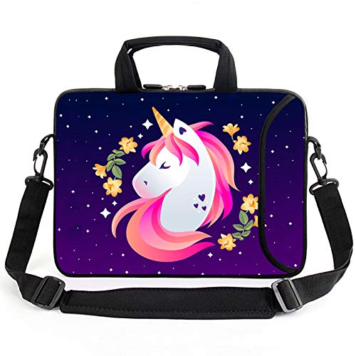 AMARY 14" 15" 15.4" 15.6" laptop sleeve chromebook case adjustable shoulder strap with handle accessory pocket for men women (15" JDB-3) - color: Cute Unicorn