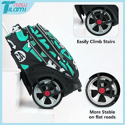 NEW TILAMI 19 inch Rolling Backpack Teens Rolling Backpack Cute Wheeled Laptop Backpack Bookbag Roller Travel Bag College, Surf Rider - color: Green Surf Rider