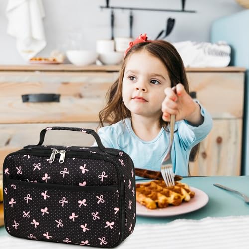 LEDAOU Lunch Box Kids Insulated Lunch Bag Girls Toddler Reusable Lunchbox for School Picnic Hiking (Black-Pink Bow) - color: Black bow tie