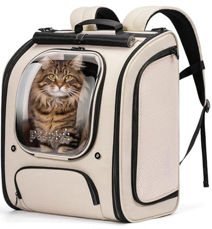 Pecute Cat Backpack Carrier,Large Space Cat Bubble Backpack,Ergonomic,Khaki - color: Khaki, size: 14.9"L x 11.0"W x 19.6"H