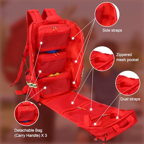 First Aid Backpack Empty Medical Bag,Emergency Bag,Medical Supplies Backpack for Nursing Student,Therapist,Doctors - color: Red
