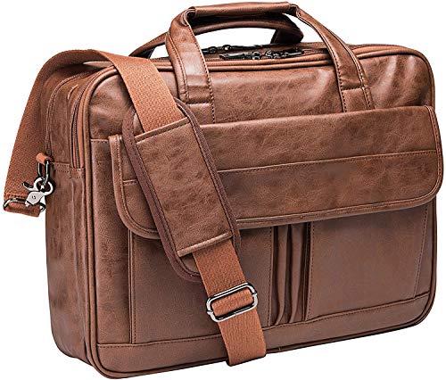 seyfocnia Men's Business Travel Briefcase Leather Handmade Messenger Bags Laptop Bag - color: Brown, size: 17.3inch