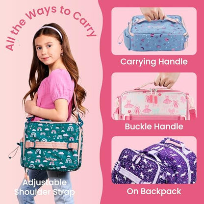Bentgo Kids Prints Lunch Bag - Double-Insulated, Reusable, for Kids 3+, Adjustable Strap; Holds Lunch Box/Water Bottle/Snacks; Easy-Clean, Water-Resistant, Pockets (NEW Ballet & Bows) - color: Ballet & Bows