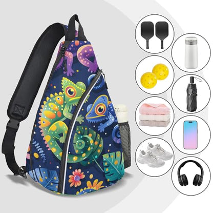 Pickleball Bag for Women Men Adjustable Crossbody Sling Backpack Hold Pickleball Paddle Water Bottle - color: Multicolor 1