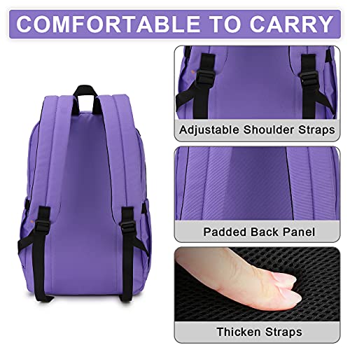 RAVUO School Backpack for Men Women, Water Resistant 15.6 inch Laptop Bag College Bookbag Casual Daypack Travel Rucksack - color: Purple