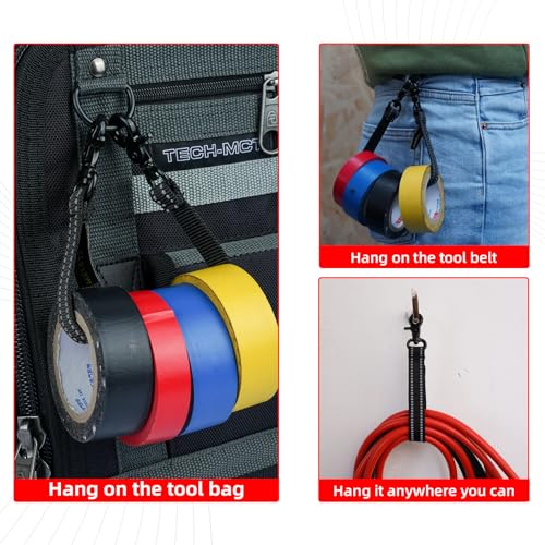 MELOTOUGH Electrical Tape Holder Tape Thong with Trigger Snap Hook Electrical Tape Strap for Tool Bag, Tool Backpack, Tool Belt(Black 2pcs) - color: Reflective Black 2pcs, size: 2 packs