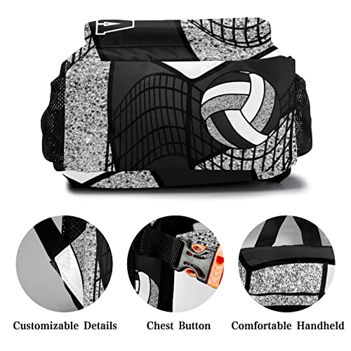 Volleyball Black Grey Print Backpack Shoulder Shopping Bag Travel Casual Bags with Name Text - color: Backpack 10