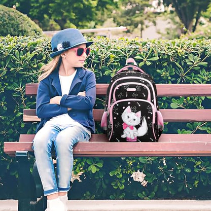 Cusangel Backpack for Girls Boys School Bookbags Kindergarten Elementary Lightweight Waterproof Multifunctional Large Capacity for Backpack (16 inch cat Fun Prints) - color: Black Cat 16in