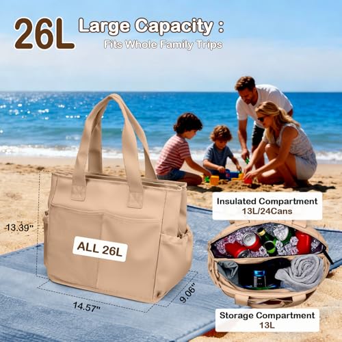 Odoland Soft Cooler Bag – Leakproof Insulated, Collapsible for Beach, Camping - color: Khaki