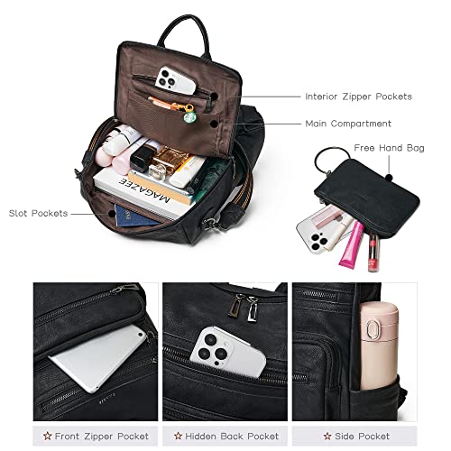 Shrrie Backpack Purse for Women Leather Backpack Fashion Designer Travel Backpack Convertible Shoulder Bag - color: 1-8 Two-tone Black