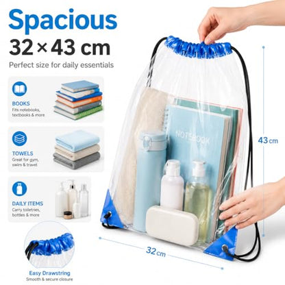 MAQIHAN 4PCS Clear Drawstring Bags for Stadium Events - Clear Drawstring Bag PVC Waterproof Stadium Approved Large Transparent String Bags for Concert, Sports, Gym for Men and Women