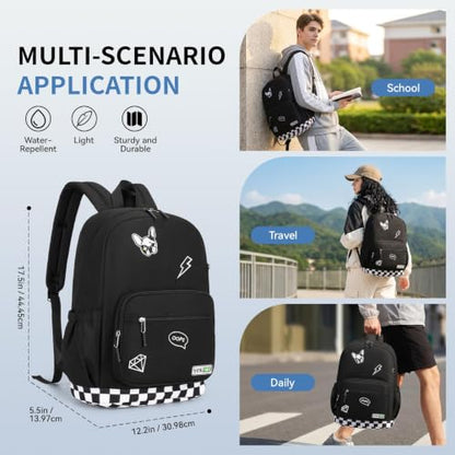 mygreen Embroidered Patch Backpack,15.6 Inch Water Resistant School Daypack - color: Black Patch