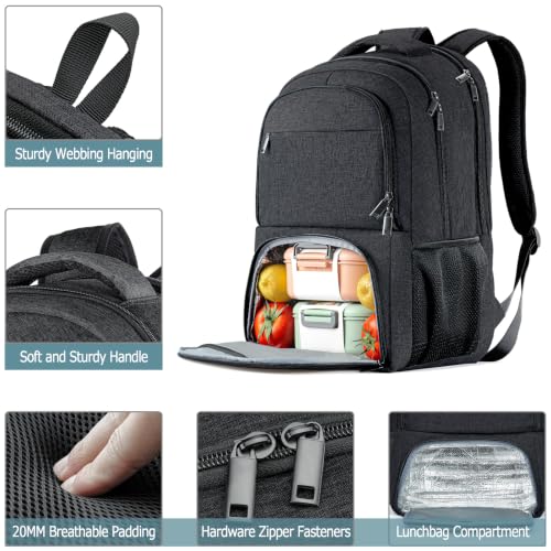 BIKROD Lunch Backpack, Insulated Cooler Lunch Bag Backpack, Large School Backpacks for Teen Boys Water Resistant Back Pack Gift for Men Fit 17 Inch Laptop, - color: Black