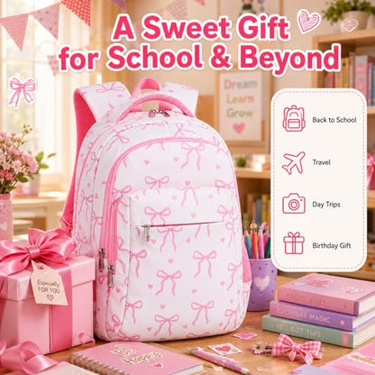 LEDAOU Girls Boys Backpack with Lunch Box, 3-Piece School Bookbag Set - color: Pink Bow