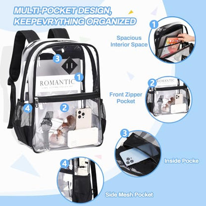 MUSEVOS Clear Backpack Stadium Approved, Heavy Duty See Through Book Bag, Black Transparent - color: Black Transparent
