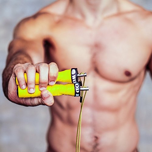 WOD Nation Attack Speed Jump Rope : Adjustable Jumping Ropes : Unique Two Cable Skipping Workout System : One Thick and One Light 11 Foot Cable : Perfect for Double Unders : Men and Women - color: Yellow