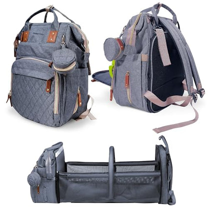SNUGGY BABY Diaper Bag with Changing Station, Diaper Backpack with Changing Pad, Portable Diaper Organizer, Insulated Bottle Holders, Large Capacity, Water-resistant Travel Bag (Gray) - color: Gray