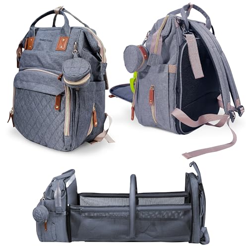 SNUGGY BABY Diaper Bag with Changing Station, Diaper Backpack with Changing Pad, Portable Diaper Organizer, Insulated Bottle Holders, Large Capacity, Water-resistant Travel Bag (Gray) - color: Gray