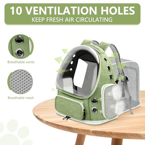 Expandable Cat Backpack Carrier, Breathable Cat Bubble Backpack for Kitty & Small Dog up to 18lbs, Large Space Cat Carrier Backpack, Foldable Airline Approved Carrier for Travel (Green) - color: Expandable Green