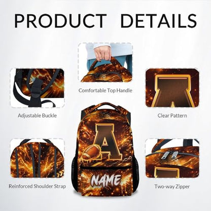 COZYAURA Boys Backpack - Personalized Football Backpack with Initial Name - 17 Inch Kids Bookbag for Elementary Kindergarten, Lightweight Sports School Bag Daypack - color: Brown