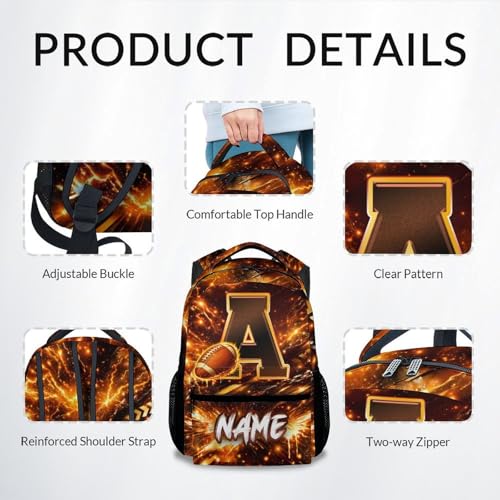 COZYAURA Boys Backpack - Personalized Football Backpack with Initial Name - 17 Inch Kids Bookbag for Elementary Kindergarten, Lightweight Sports School Bag Daypack - color: Brown