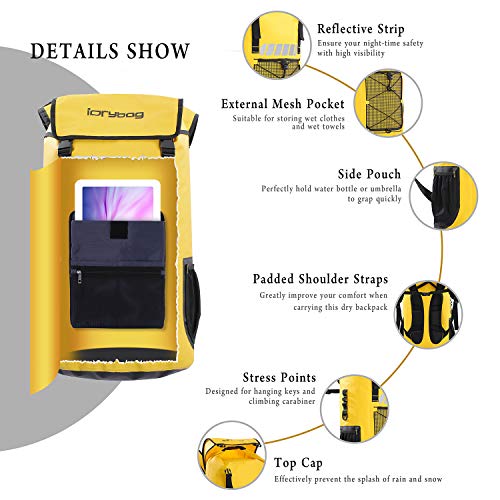 IDRYBAG Waterproof Backpack for Men 25L/45L, Dry Bags Kayak, Dry Backpack Camping Hiking - color: Yellow, size: 25L