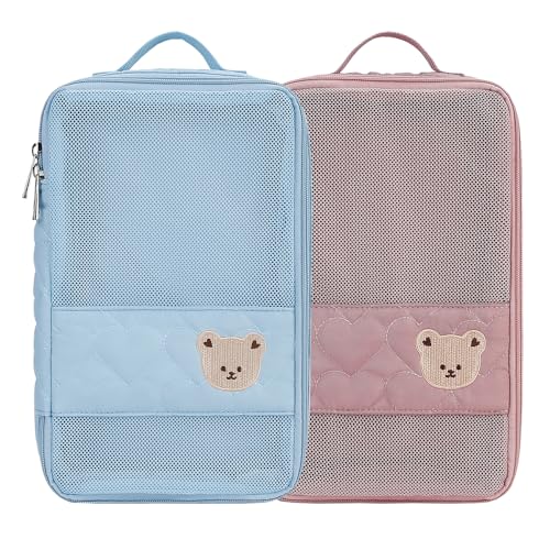 Baby Diaper Bag Organizer Pouches - 2 Pack Waterproof Pod Hanging Diaper Bag Cute Bear Mesh Bag Reusable, Washable or Baby Cloth Diapers (Pink&Blue) - color: Pink&Blue