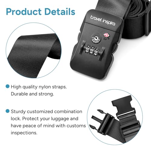 Travel Inspira TSA Accepted Luggage Straps Cross Belt for 20-28 Inch Suitcases Adjustable 103-200cm (40-79 Inch) Nylon Webbing with ABS Quick Release Buckle - color: Cross Black-New