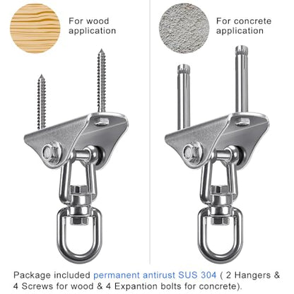 SELEWARE Stainless Steel Swing Hangers Heavy Duty Ceiling Swing Mounts Free Swivel Swing Hooks Swing Hardware Kits for Yoga Swing Hammock Chair Porch Swing Sets Heavy Bag 1000 LB Capacity Each 2 Pack - color: Silver2 - 360° Swing Hanger ( 2 Pack )
