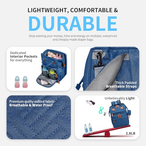 KABAQOO Diaper Bag Backpack with Detachable Changing Station, Large Capacity Baby Diaper Bags for Boys & Girls, Baby Registry Search Stuff & Shower Gifts, Newborn Essentials Must Haves, Blue - color: Blue