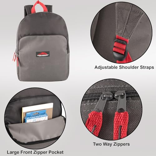 Trail maker 15 Inch Backpack for Kids, Preschool, Elementary & Middle School Students – Spacious Bookbag with Large Front Pocket, Adjustable Straps, Fits up to 13 Inch Laptop (Grey) - color: Grey