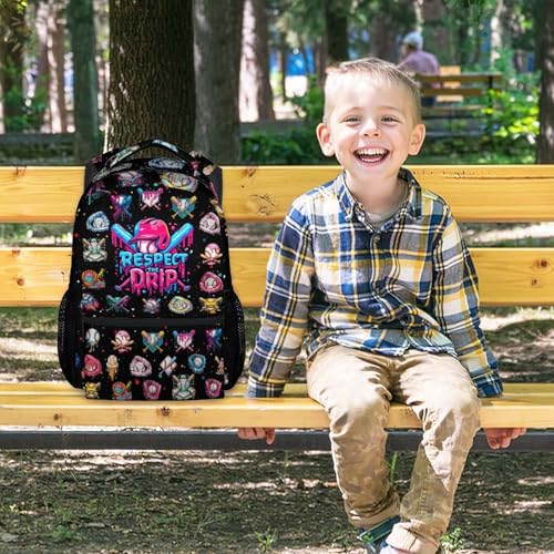 Kids Backpack Baseball Drip Backpack for Boys Kids Schoolbag - Durable Bookbag with Padded Shoulder Straps for School Primary Elementary (17 Inch) - color: Black