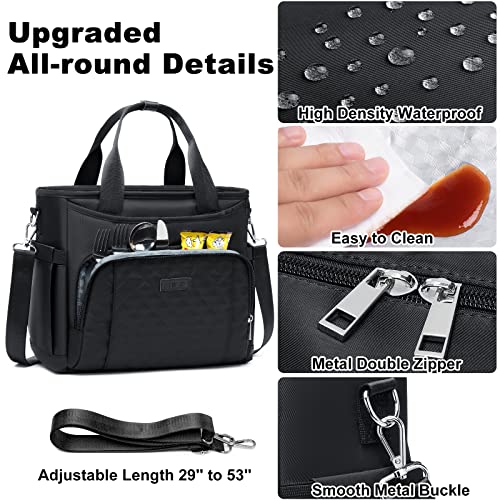 AIJIEKE Large Insulated Lunch Bag for Men Women, Leakproof Work Lunch Box | Keeps food fresh 8-12 hours. Spacious multi-pocket design with a removable strap. Water-resistant and easy-wipe interior - color: Black