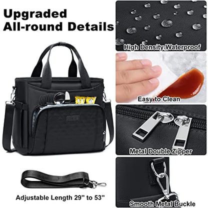 AIJIEKE Large Insulated Lunch Bag for Men Women, Leakproof Work Lunch Box | Keeps food fresh 8-12 hours. Spacious multi-pocket design with a removable strap. Water-resistant and easy-wipe interior - color: Black