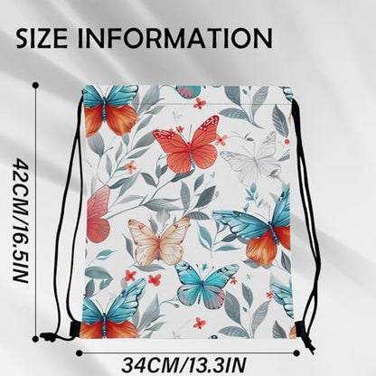 Drawstring Backpack Draw String Bag Sports Gym Bags Waterproof Cute Aesthetic Sackpack for Women(13"×17")-Butterfly 2 - color: Z46-butterfly 2