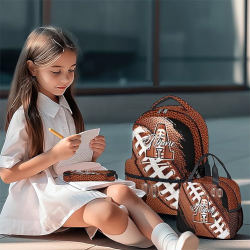 Mercuryelf Personalized Boys Football Backpack Set - Custom Monogram Bookbag for Kids/Player/Team with Adjustable Straps - color: Brown
