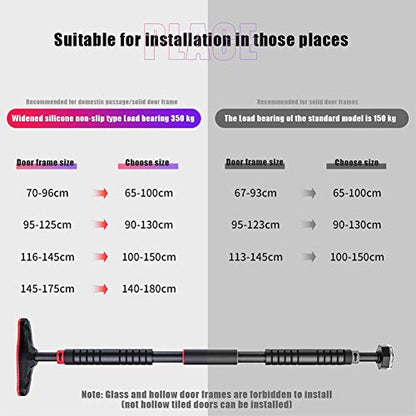 Pull Up Bar for Doorway, Chin Up Bar No Screw Installation Adjustable Dip Bars with Anti-Slip Mat & Locking Mechanism Heavy Duty Home Exercise Fitness Workout Strength Training - size: 116~145CM