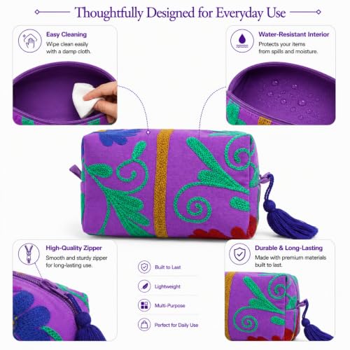 Huar Travel Makeup Bag- Large Capacity Cosmetic Bags for Women - color: Purple