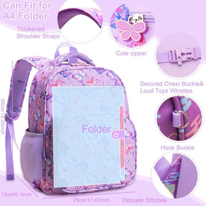 RHCPFOVR Kids Backpack for Girls - Girls Backpack 3-8 Ages Butterfly for Kids 15 Inch School Bookbag for Kindergarten Elementary School Bookbag for Girl 1st 2nd Grade - style: Butterflie