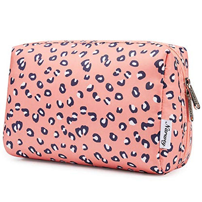 Narwey Cute Cheetah Makeup Bag Travel Cosmetic Bag Organizer Toiletry Bag Make Up Bags with Compartments for Women Girls (Large, Leopard) - color: Leopard, style: Large