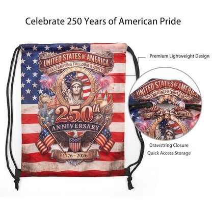 American Flags 250 Aniversary Drawstring Backpack, Lightweight Cinch String Sports Sackpack for Men & Women,pack of 2 - color: 250th Anniversary-02