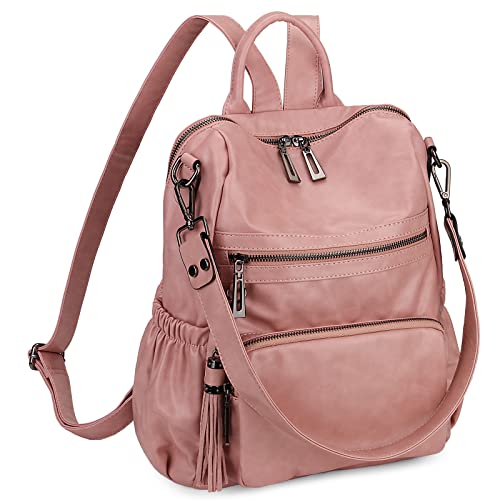 Uromee Travel Backpack Purse for Women Vegan Leather Ladies Fashion Tassel Shoulder Bag Convertible - color: 0243 Pink